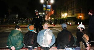 Dozens of protesters at the UCLA campus were seen being detained by police